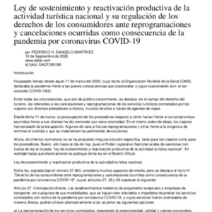 Ley de sostenimiento y reactivación productiva de la actividad turística nacional y su regulación de los derechos de los consumidores ante reprogramaciones y cancelaciones ocurridas como consecuencia de la pandemia por coronavirus COVI.pdf