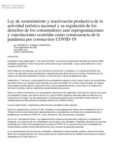 Ley de sostenimiento y reactivación productiva de la actividad turística nacional y su regulación de los derechos de los consumidores ante reprogramaciones y cancelaciones ocurridas como consecuencia de la pandemia por coronavirus COVI.pdf